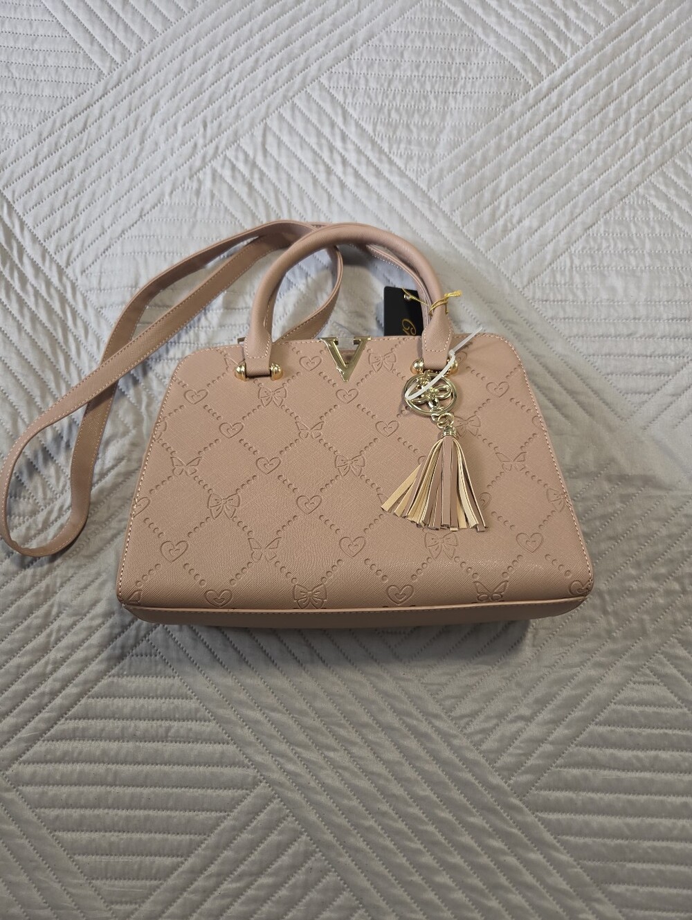 Women's Blush Pink Satchel Handbag with Tassel Charm